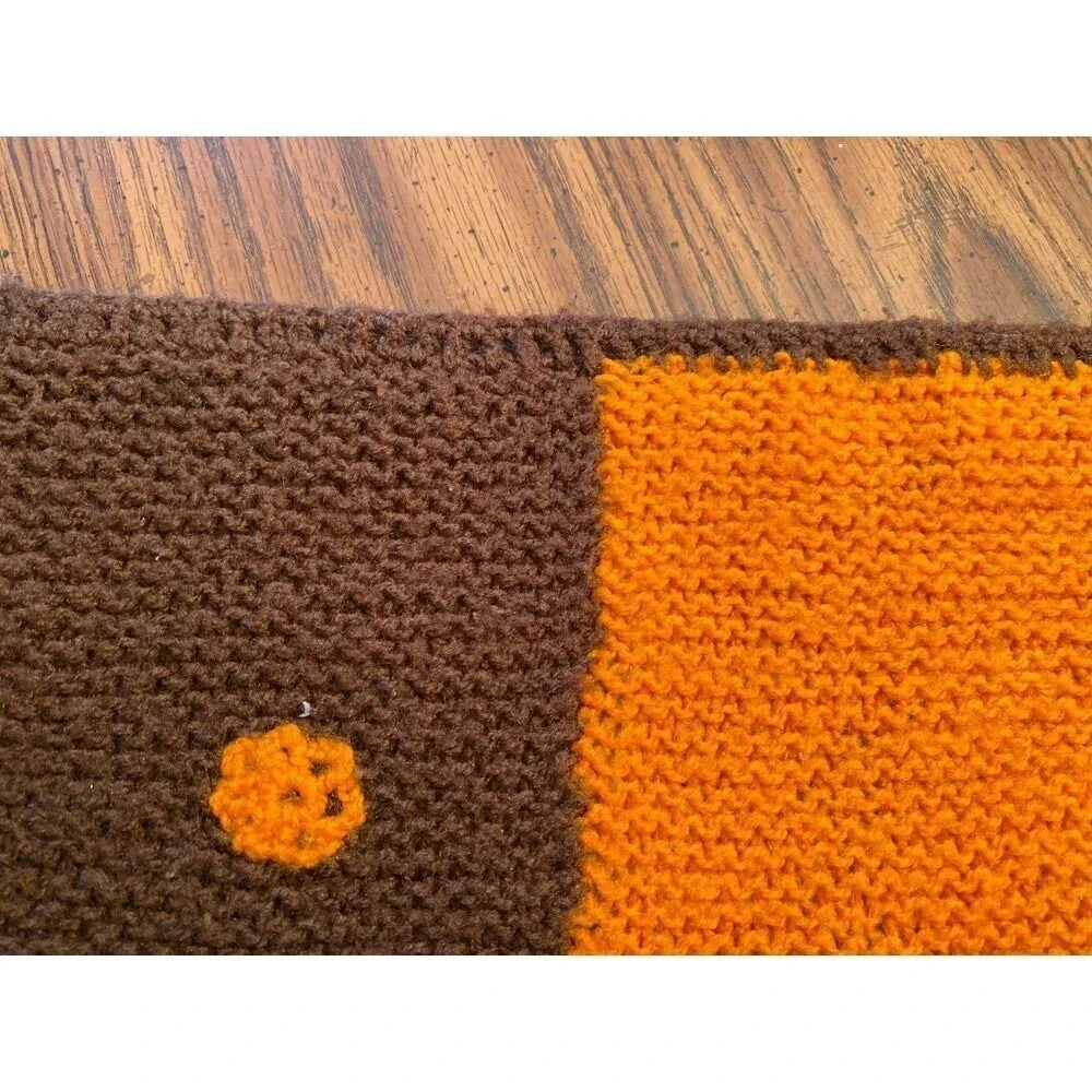 Handmade Knit Orange‎ Brown Throw Blanket with Polka Dot Design Home Decor